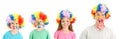 Painted faces clown wigs on family of dad and kids Royalty Free Stock Photo