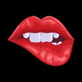 A painted female mouth with a bitten lip on a black background. For your design. Logo, fashion.