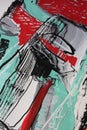 ÃÂand-painted fragment of contemporary art. abstraction of red and turquoise lines