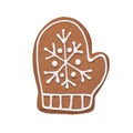 Painted gingerbread cookie in the shape of a mitten