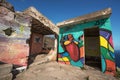 Painted graffiti on the wall of an abandoned building Royalty Free Stock Photo