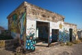 Painted graffiti on the wall of an abandoned building Royalty Free Stock Photo