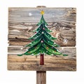 Painted Green Christmas Tree on Rustic Wood Board Isolated on White Background Royalty Free Stock Photo