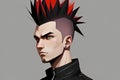 A painted guy with a red mohawk and a serious look Royalty Free Stock Photo