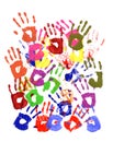 Painted child handprints abstract pattern