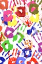 Painted child handprints abstract pattern