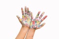 Painted hands, colorful fun. Creative, funny and artistic means