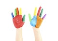Painted hands, colorful fun. Creative,