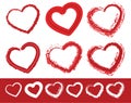 Painted heart shapes. Set of 6 different grungy contour lines of Royalty Free Stock Photo