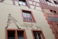 Painted houses wall at medieval town Stein Am Rhein. Schaffhausen canton. Switzerland