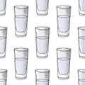 Painted illustration with drinks. The glass of water. Seamless pattern. Royalty Free Stock Photo