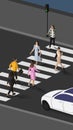 Painted illustration. Modern lifestyle of citizens in big city. People crossed road on green light of traffic signal Royalty Free Stock Photo