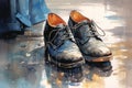painted illustration of pair of boots. Generative AI Royalty Free Stock Photo