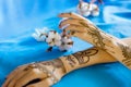Painted Indian hand with mehndi ornament