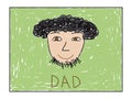 Painted kids drawing, portrait of father. Vector illustration