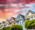 The Painted Ladies of San Francisco Alamo Square Victorian houses at sunset Royalty Free Stock Photo
