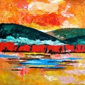 Painted Landscape / Abstract Sunset on Mountains
