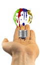 Painted light bulb hover above hand Royalty Free Stock Photo