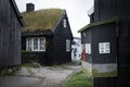 Mailbox in alley with Faroese houses in the old town of Torshavn, Faroe Islands