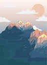 Painted mountain view landscape illustration