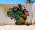 Painted Mural Of A Large Green Frog In Lagos Portugal