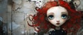 Painted mural of a pretty young girl with vibrant red hair and captivating eyes- generative AI