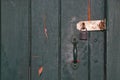 Painted Old Door With Latch And Padlock Close-up Royalty Free Stock Photo