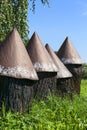 Painted old wooden beehives decorated with a hand painted flowers, Zalipie, Poland Royalty Free Stock Photo