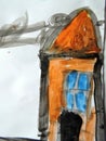 Children painted home on white paper