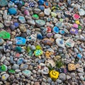 Painted pebbles on the bank of the South Saskatchewan River Royalty Free Stock Photo