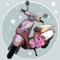 Painted pink bike with a bouquet of pink roses