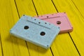 Painted in a pink blue pastel color audio cassette. Royalty Free Stock Photo