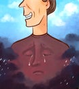 Painted portrait of a man that hides pain and despair, depression and crying