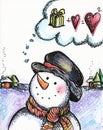 Painted postcard `dreaming Snowman`