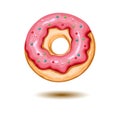 Painted realistic donut isolated design element on white background. Glazed pink dessert Royalty Free Stock Photo