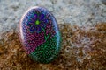 Painted rock with a flower and colorful dots