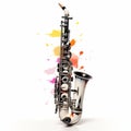 Saxophone And Watercolor Splash On White Background