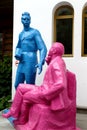 Painted sculptures of Vladimir Lenin and Maxim Gorky on the opening Day in the Kremlin Izmailovo.