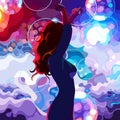 Painted silhouette of a dancing woman on the colorful dance floor