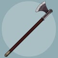 Painted simple Viking iron ax with a long wooden handle