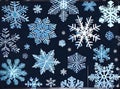 Painted snowflakes on duotone background drawing palette.