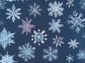 Painted snowflakes on duotone background drawing palette.