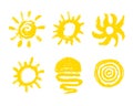 Painted sun icon. Grunge design element for weather forecast website. Brush strokes texture. Royalty Free Stock Photo