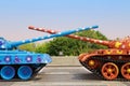 Painted tanks with crossed trunks Royalty Free Stock Photo