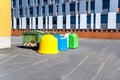 Painted trash bins. plastic utilization