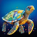 Painted turtle with vibrant glass tile accents, AI-generated.