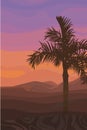 Painted valley background at sunset with palm tree Royalty Free Stock Photo