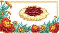 Painted in a vector sweet pastry with cream and cherry cream on Royalty Free Stock Photo