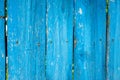 Painted vibrant blue old wooden planking background with flaws
