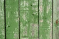 Painted vibrant green old faded wooden planking background with flaws Royalty Free Stock Photo